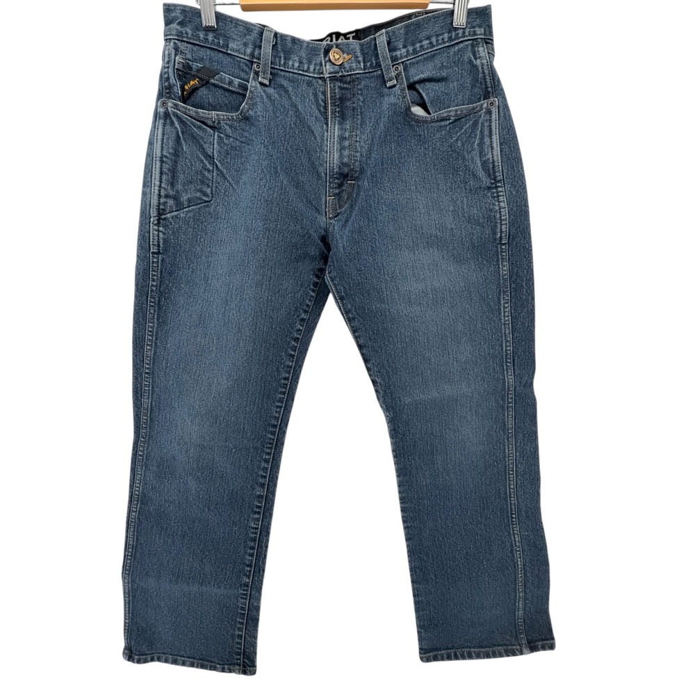 Ariat‎ Rebar M5 Slim Straight Jeans Mens 34 x 32 Blue Denim Chore Work Rodeo